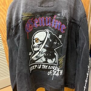 Black Performance Jacket Distressed, Hand Painted, Holy and slip pockets